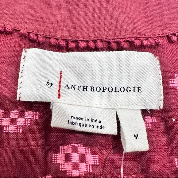 NWT Anthropologie Gauze Burgundy Patterned Blouse With Waist Tie Size M - Picture 2 of 11